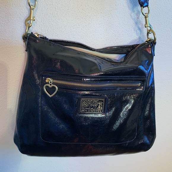 Coach Poppy Black Patent Leather Shoulder Bag - Picture 13 of 16